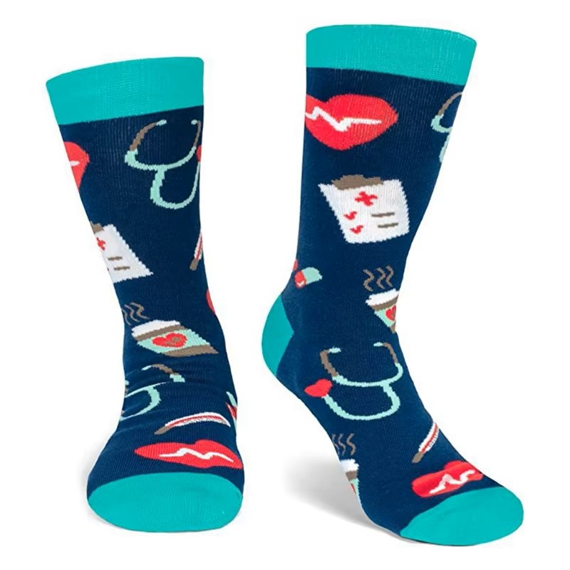 Sokken met Medische Icoontjes Print – Blauw | Unisex One Size (38-44)