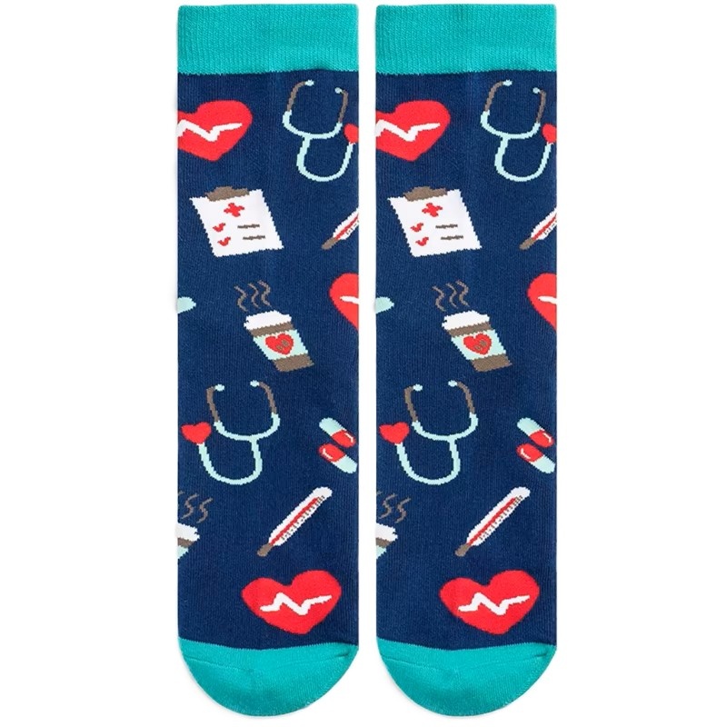 Sokken met Medische Icoontjes Print – Blauw | Unisex One Size (38-44), foto 2 van 2