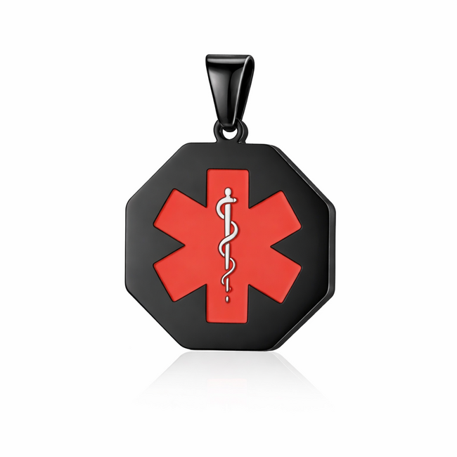 Medische waarschuwing ketting  - Octagon - gepersonaliseerd met gravering