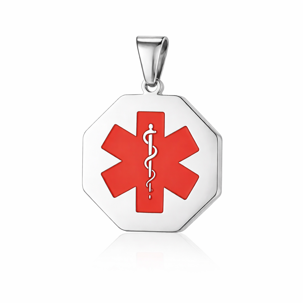 Medische waarschuwing ketting - Octagon - gepersonaliseerd met gravering