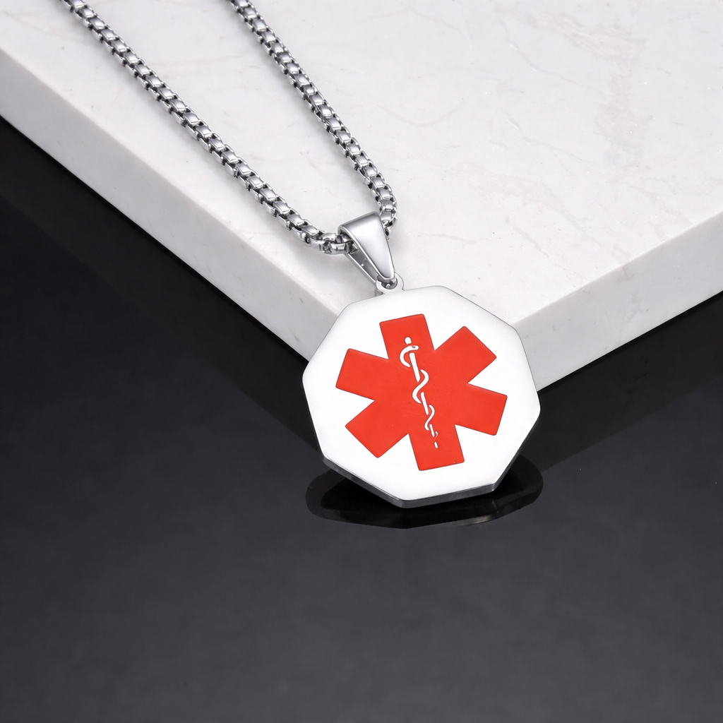 Medische waarschuwing ketting - Octagon - gepersonaliseerd met gravering, foto 2 van 6