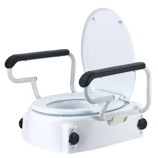 Toiletverhoger met opklapbare armleuningen en deksel - WC verhoger verstelbaar 3 standen 8cm, 12cm en 16cm