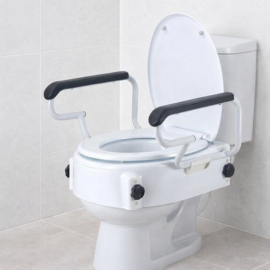 Toiletverhoger met opklapbare armleuningen en deksel - WC verhoger verstelbaar 3 standen 8cm, 12cm en 16cm
