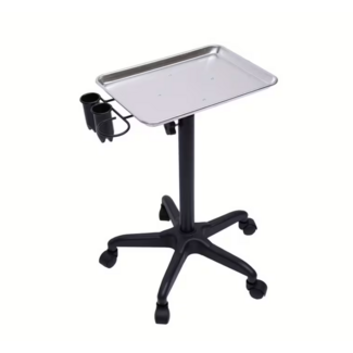 Instrumententafel met RVS blad en zwarte kunststof voet - Verrijdbaar en in hoogte verstelbaar