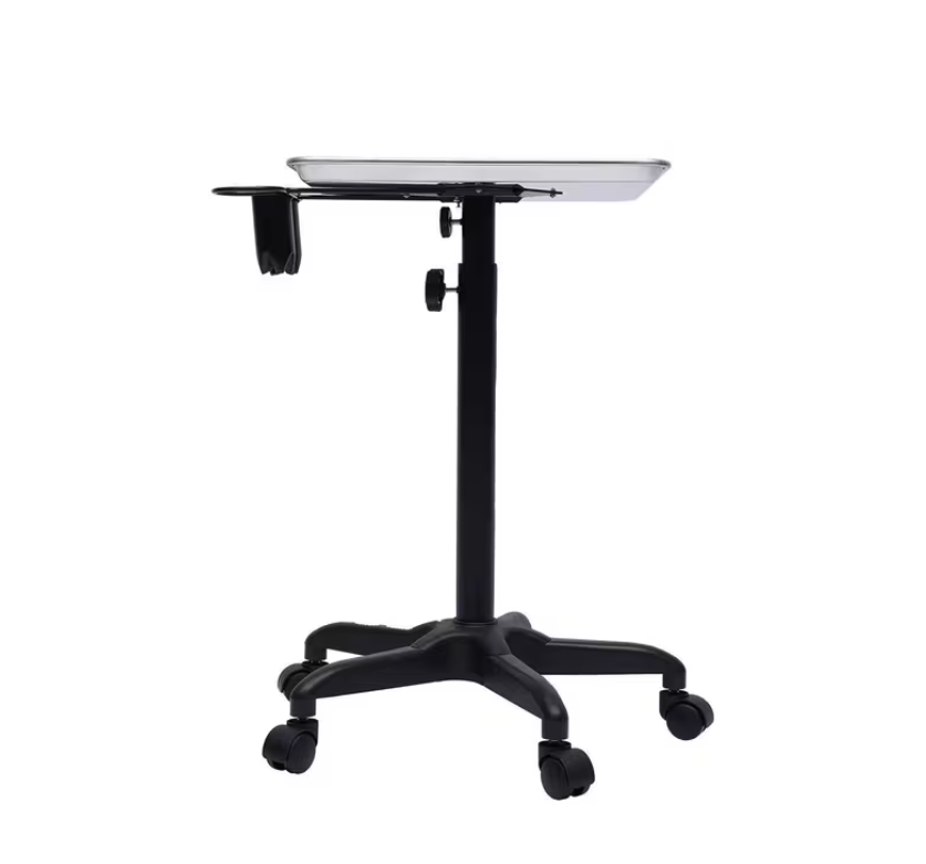 Instrumententafel met RVS blad en zwarte kunststof voet - Verrijdbaar en in hoogte verstelbaar, foto 2 van 4