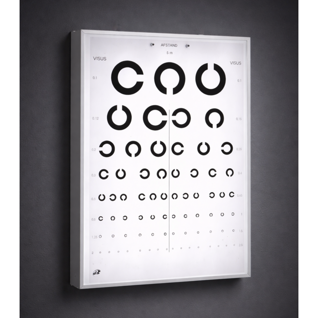 Lichtbak LED verlichting inclusief transparante Landoltse ringen visuskaart.