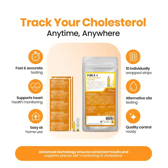 FORA 6 Connect Cholesterol Meter incl. 10 Cholesterol teststrips (Multi-parameter)