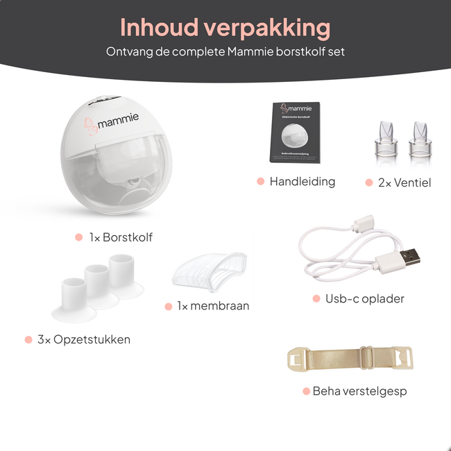 Mammie Draadloze Elektrische Borstkolf Enkelzijdig - Verzekering - met Timerfunctie - Handsfree & Draagbaar - BPA vrij