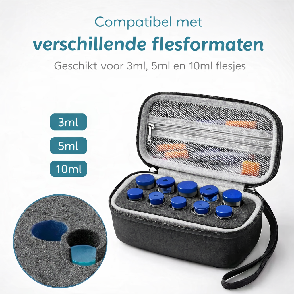 Opbergdoos voor Flesjes (3–5-10ml) – 10 vaks Hardcase | Geschikt voor Vials & Kleine Flacons