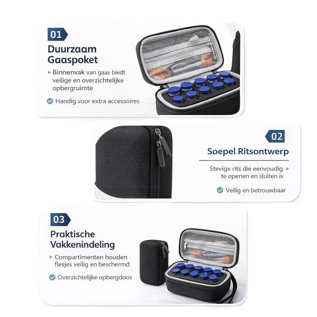 Opbergdoos voor Flesjes (3–5-10ml) – 10 vaks Hardcase | Geschikt voor Vials & Kleine Flacons