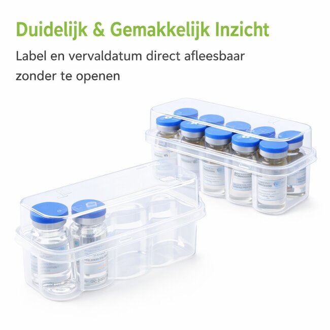 Transparante Vial Opbergdoos 10x 10ml – Set van 2 Stuks – Kunststof Organizer voor Injectieflacons