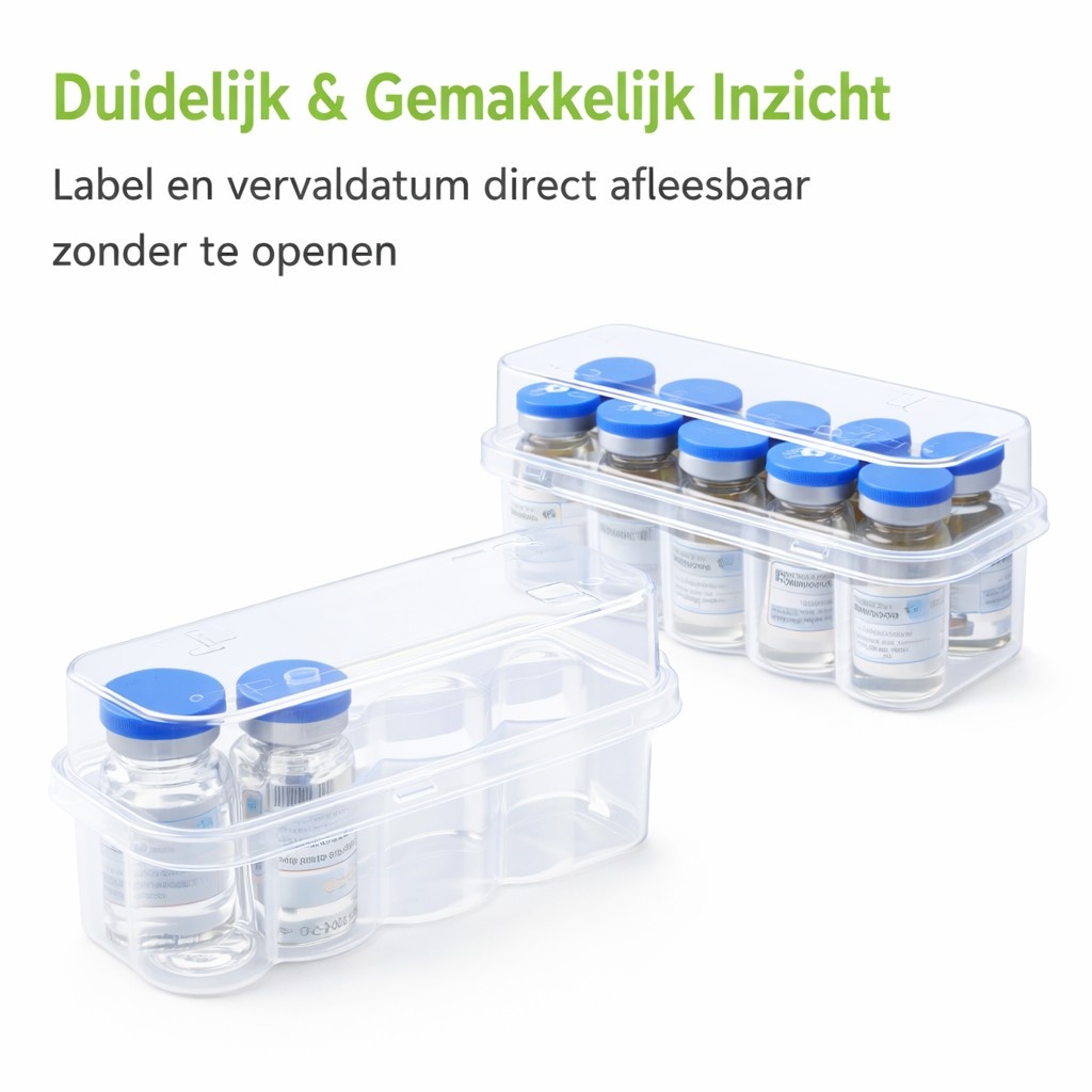 Transparante Vial Opbergdoos 10x 10ml – Set van 2 Stuks – Kunststof Organizer voor Injectieflacons, foto 3 van 3