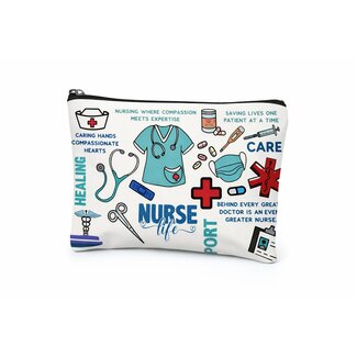 Verpleegkundige Etui met Rits – Wit Tasje – Nurse Life Print