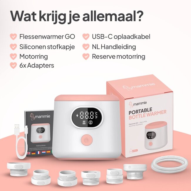 Mammie Mammie GO Draagbare Flessenwarmer Onderweg - Draadloos - Incl 6 Adapters