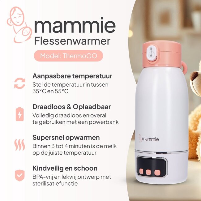 Mammie Mammie ThermoGO Thermosfles Flessenwarmer Onderweg - Draadloos - Alle Merken - 500 ML