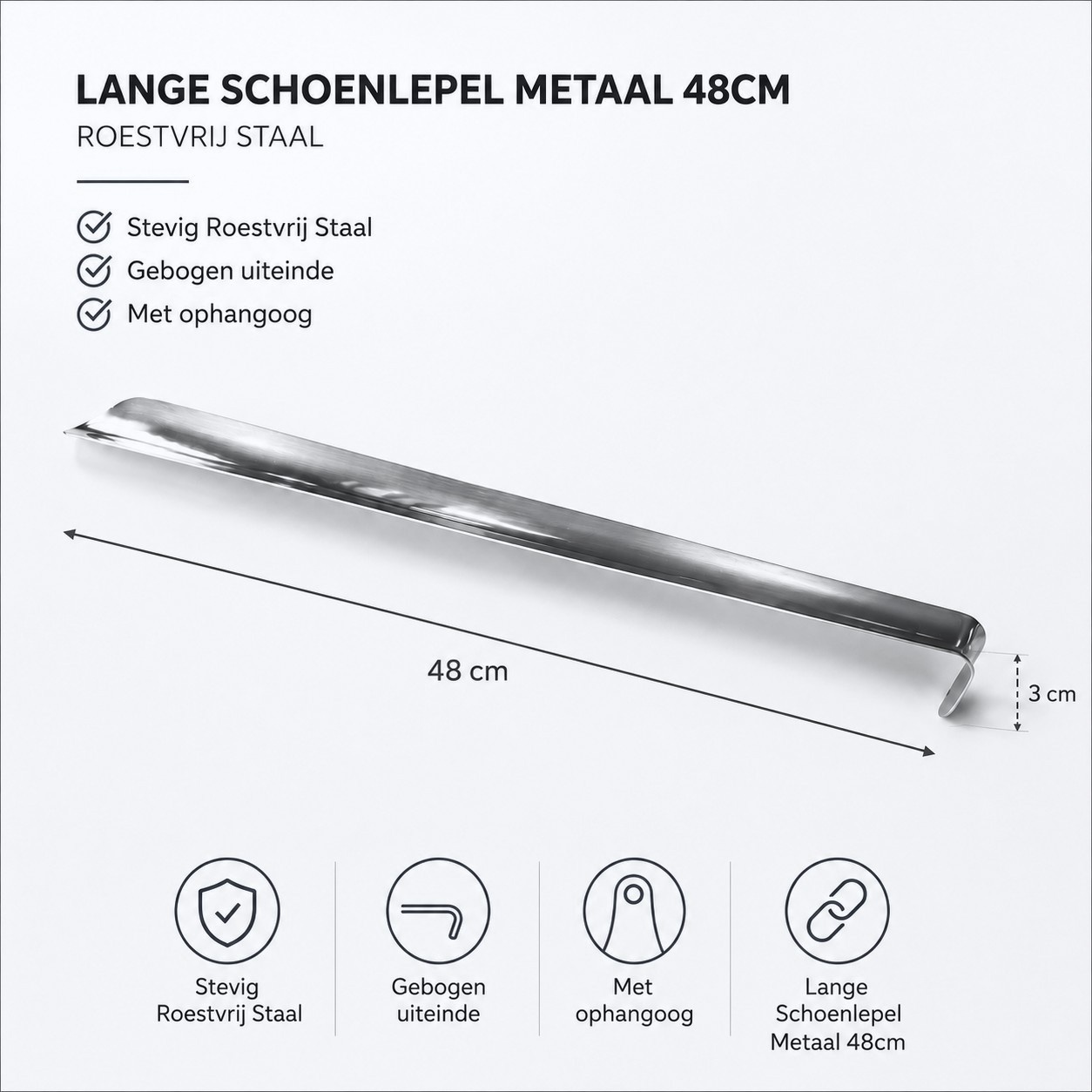 Satillo Lange Schoenlepel Metaal - 48 cm - RVS, foto 2 van 3