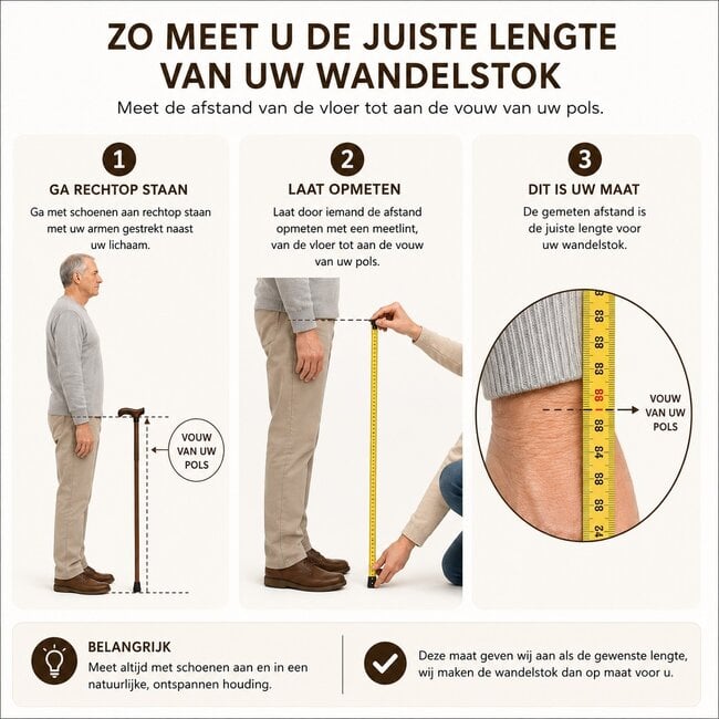 Luxe Houten Wandelstok voor Ouderen – Op Maat Gemaakt