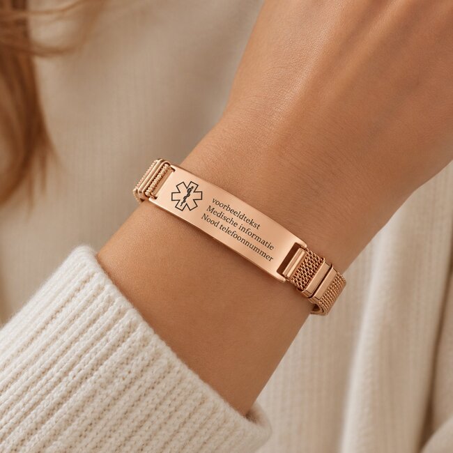 MediSieraad Gepersonaliseerde fijne armband - Rosé goudkleur - Incl. Gravering