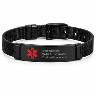 MediSieraad Gepersonaliseerde fijne armband - Zwart - RVS - Incl. Gravering