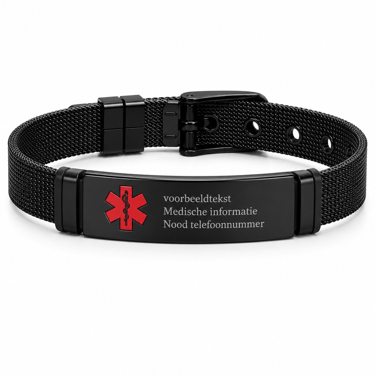 MediSieraad Gepersonaliseerde fijne armband - Zwart - RVS - Incl. Gravering