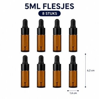 Pipetflesjes 5 ml – Set van 8 Stuks - leeg glazen flesje met pipet