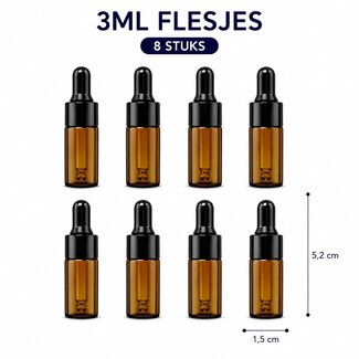 Pipetflesjes 3 ml – Set van 8 Stuks - leeg glazen flesje met pipet