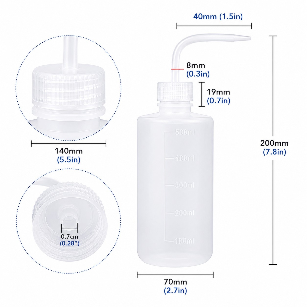 Spuitfles 500ml Knijpfles met Gebogen Tuit – Doseerfles voor Laboratorium, Hobby & Reiniging