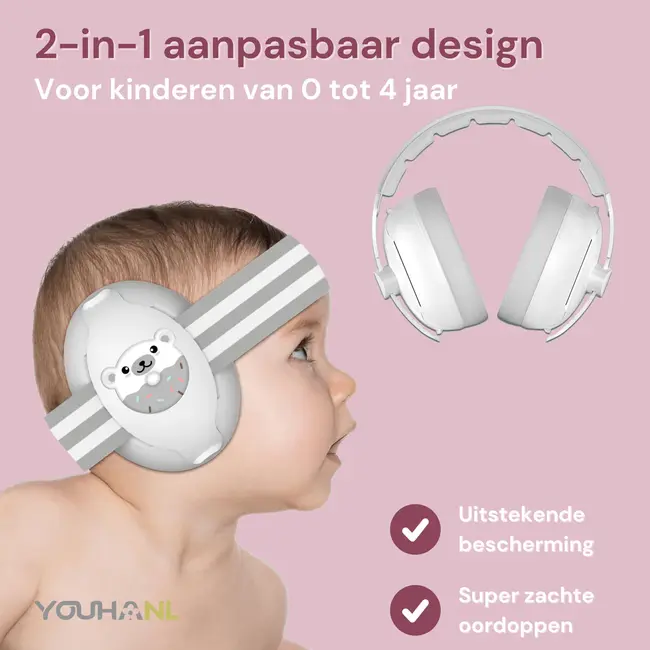 Youha 2-in-1 Gehoorbescherming Baby & Peuter (0-4 jaar) – SNR 27 dB – Inclusief Babyband en Hoofdband
