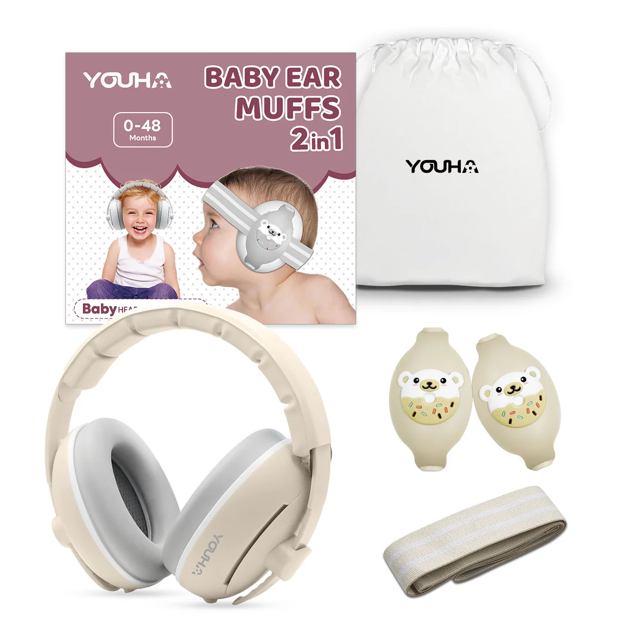 Youha 2-in-1 Gehoorbescherming Baby & Peuter (0-4 jaar) – SNR 27 dB – Inclusief Babyband en Hoofdband, foto 2 van 5