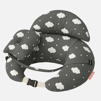 Mammie Mammie® Voedingskussen & Zwangerschapskussen – Ergonomisch Borstvoedingskussen met Afneembare Hoes – Grijs Wolken