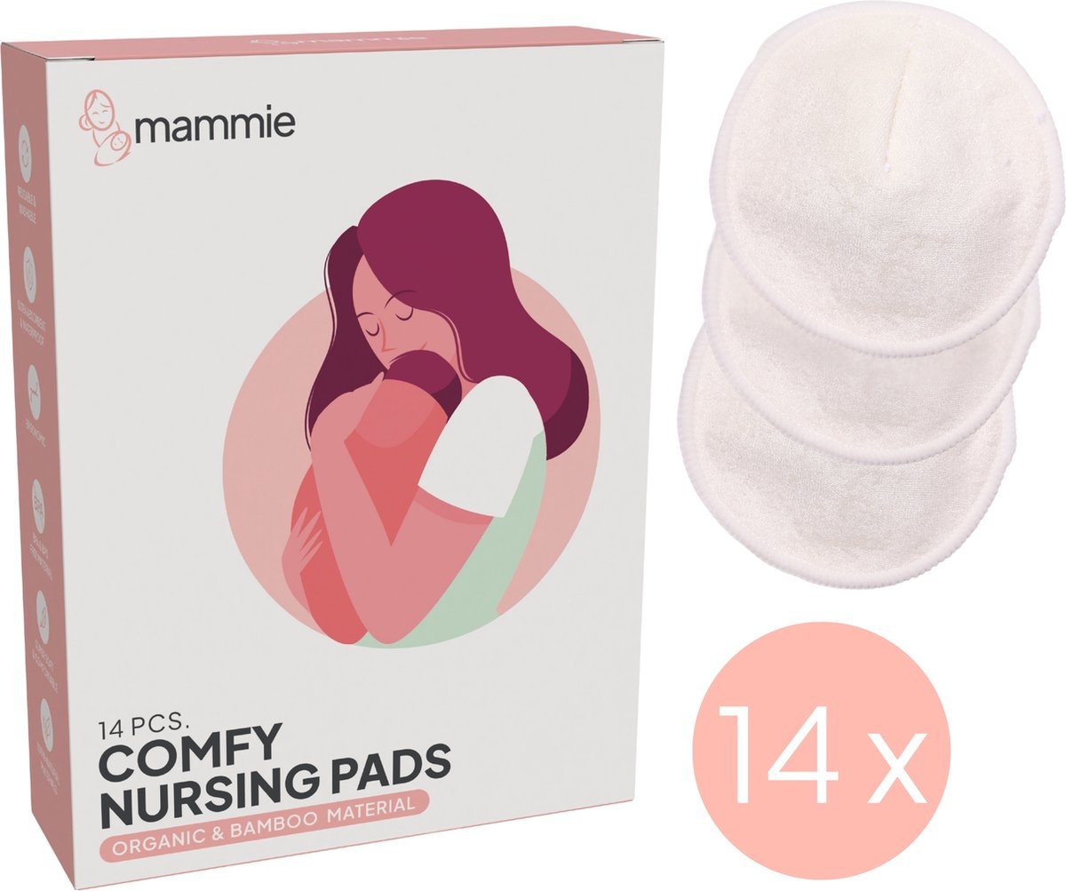 Mammie Wasbare Zoogcompressen – 14 Stuks – 100% Organisch Bamboe – Inclusief Waszakje – Herbruikbare Borstcompressen