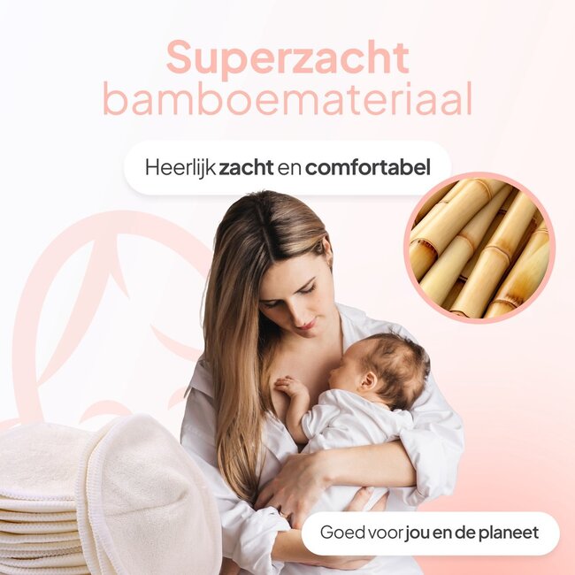 Mammie Wasbare Zoogcompressen – 14 Stuks – 100% Organisch Bamboe – Inclusief Waszakje – Herbruikbare Borstcompressen