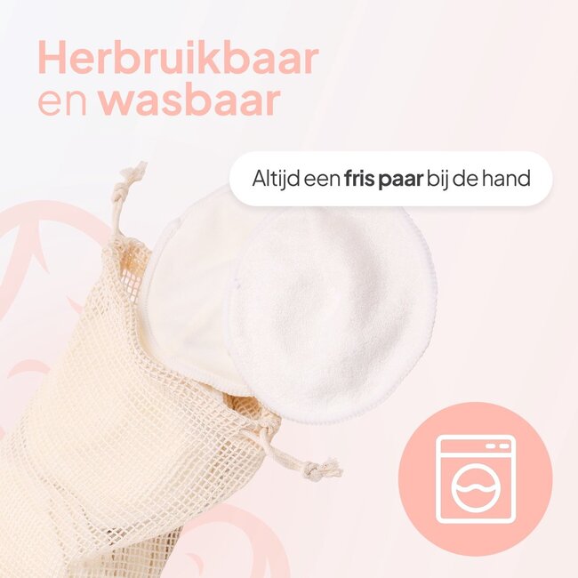 Mammie Wasbare Zoogcompressen – 14 Stuks – 100% Organisch Bamboe – Inclusief Waszakje – Herbruikbare Borstcompressen
