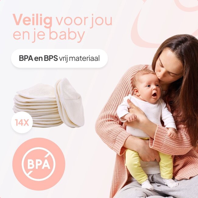 Mammie Wasbare Zoogcompressen – 14 Stuks – 100% Organisch Bamboe – Inclusief Waszakje – Herbruikbare Borstcompressen