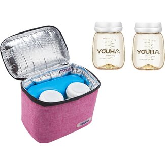 Youha Youha Koeltas voor Moedermelk – Inclusief Koelelement en 2 Moedermelkflesjes – Borstvoeding Onderweg – Roze