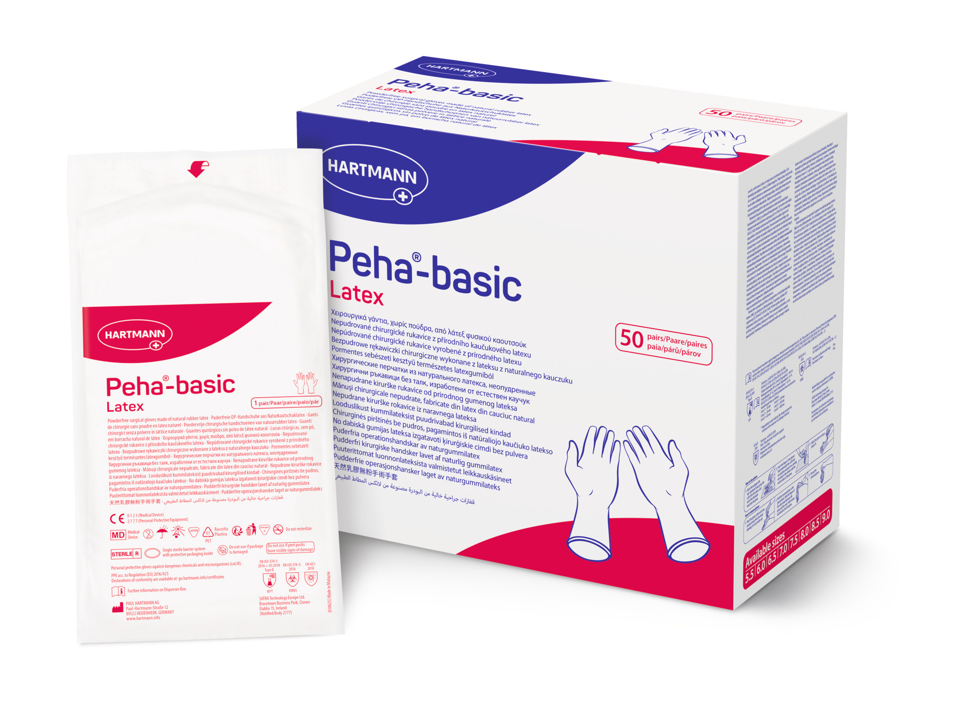 Hartmann Peha-basic - Latex handschoenen Steriel - 10 paar - individueel verpakt, foto 3 van 4