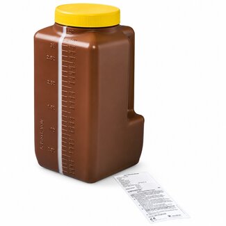 Urineopvangfles 3 liter - met transparante kijkstrip - met schroefdop en etiket