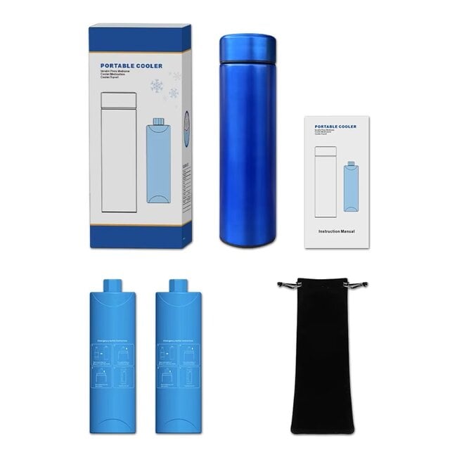 Koel Thermofles voor Insuline & Medicatie – Blauw – RVS – Inclusief 2 Koelelementen