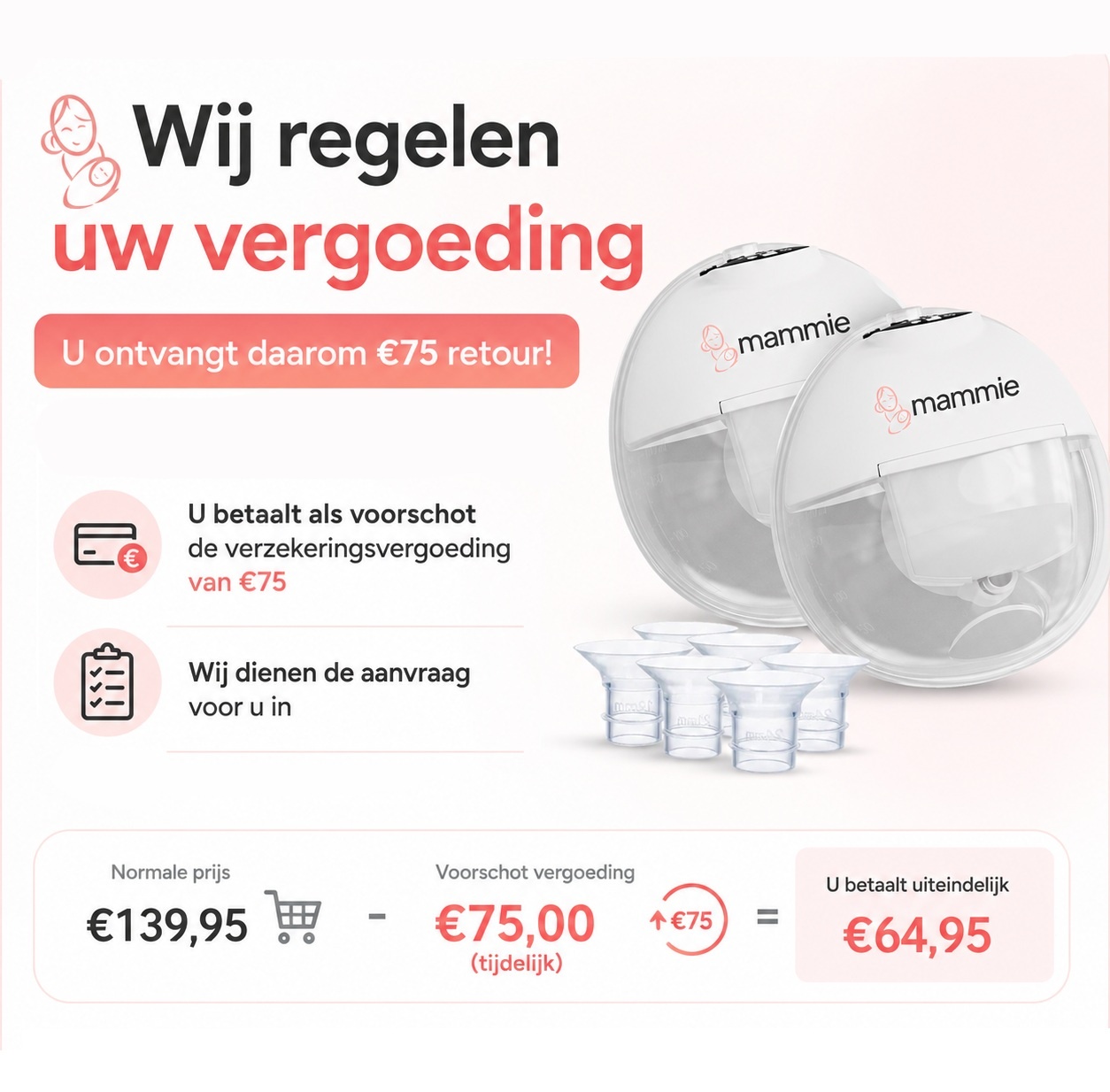 Mammie Draadloze Elektrische Borstkolf - Dubbelzijdig Verzekering - Handsfree & Draagbaar - BPA vrij