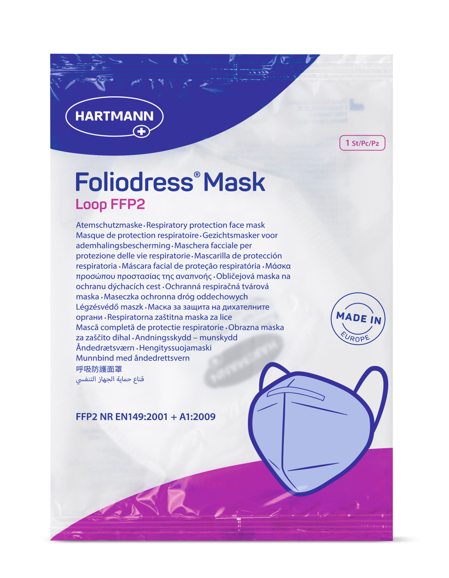 Hartmann Foliodress Mask Loop FFP2 mondmasker – individueel verpakt - Doos 50 stuks, foto 2 van 2