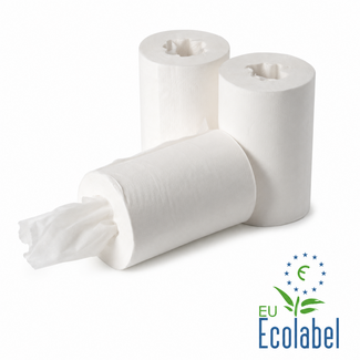 Cellulose Mini handdoekrol 1-laags - Wit, 12 rollen
