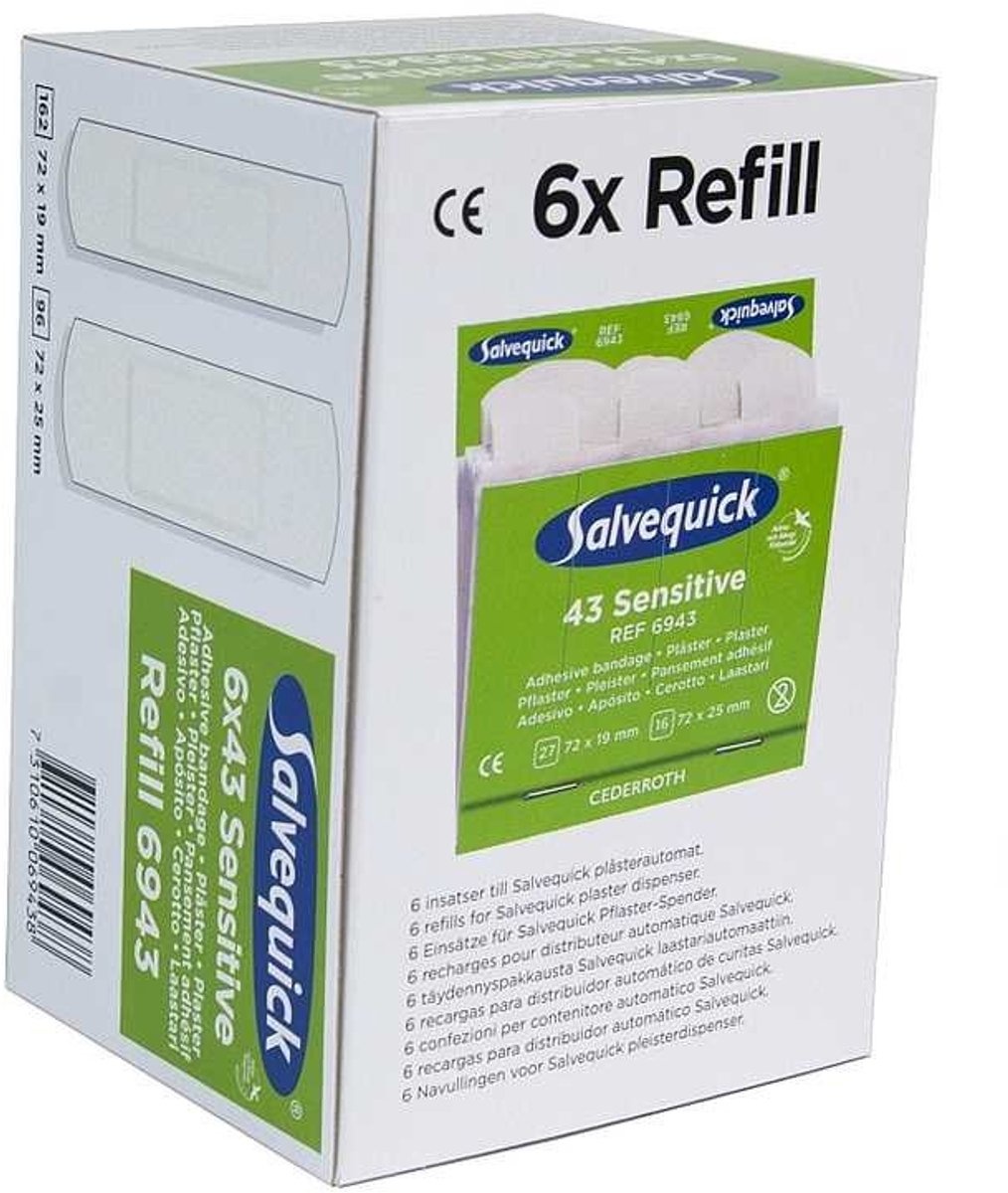 Cederroth Salvequick Plastic Waterproof Pleisters 6036 – Navulling Pleisterdispenser – 6 x 45 Waterbestendige Pleisters