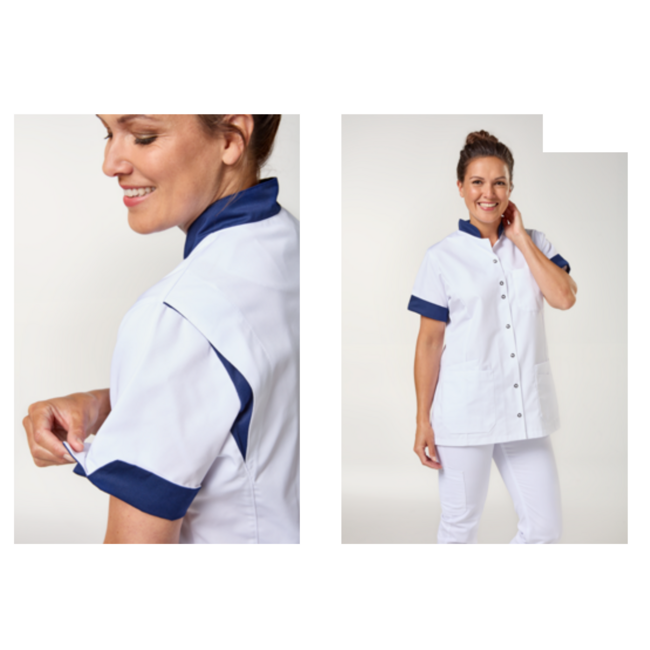 Haen Zorgkleding Mila - Navy Blue - Dames Zorgjasje – Stretch Telescoopmouw – High Line