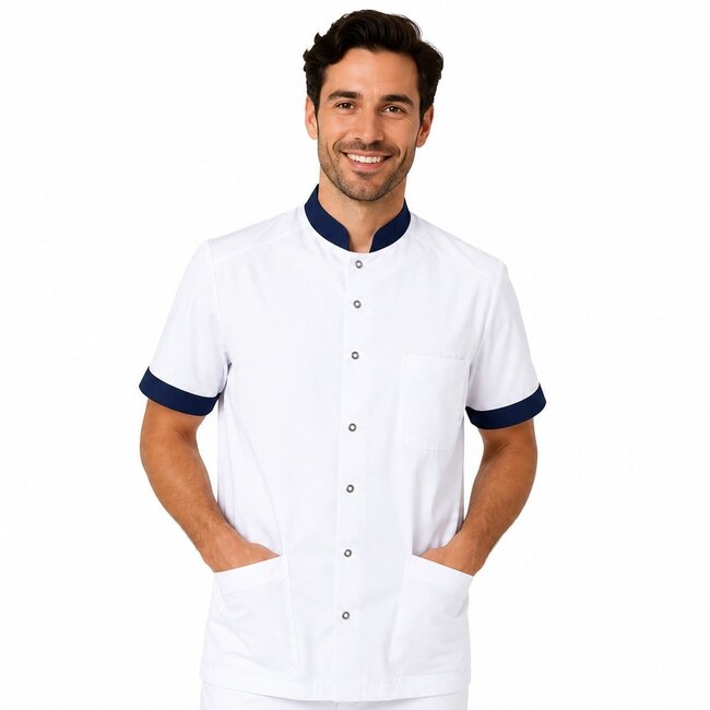 Haen Zorgkleding Mila - Navy Blue - Heren Zorgjasje – Stretch Telescoopmouw – High Line