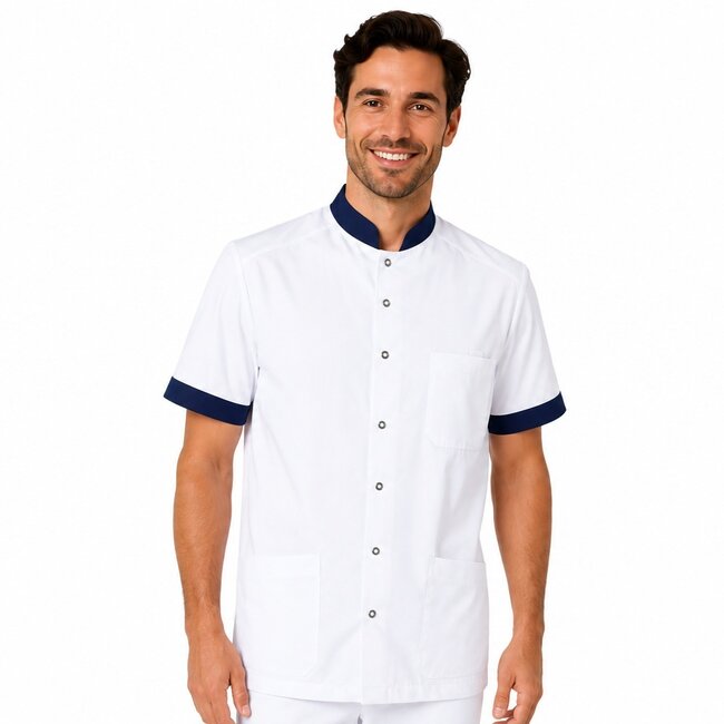 Haen Zorgkleding Mila - Navy Blue - Heren Zorgjasje – Stretch Telescoopmouw – High Line