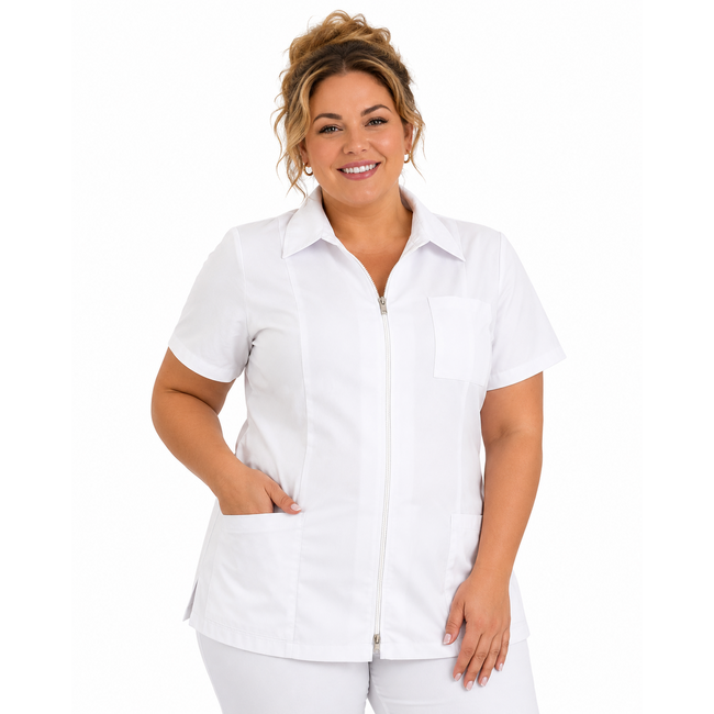 Haen Zorgkleding Britt - Wit - Dames Zorgjasje met Rits