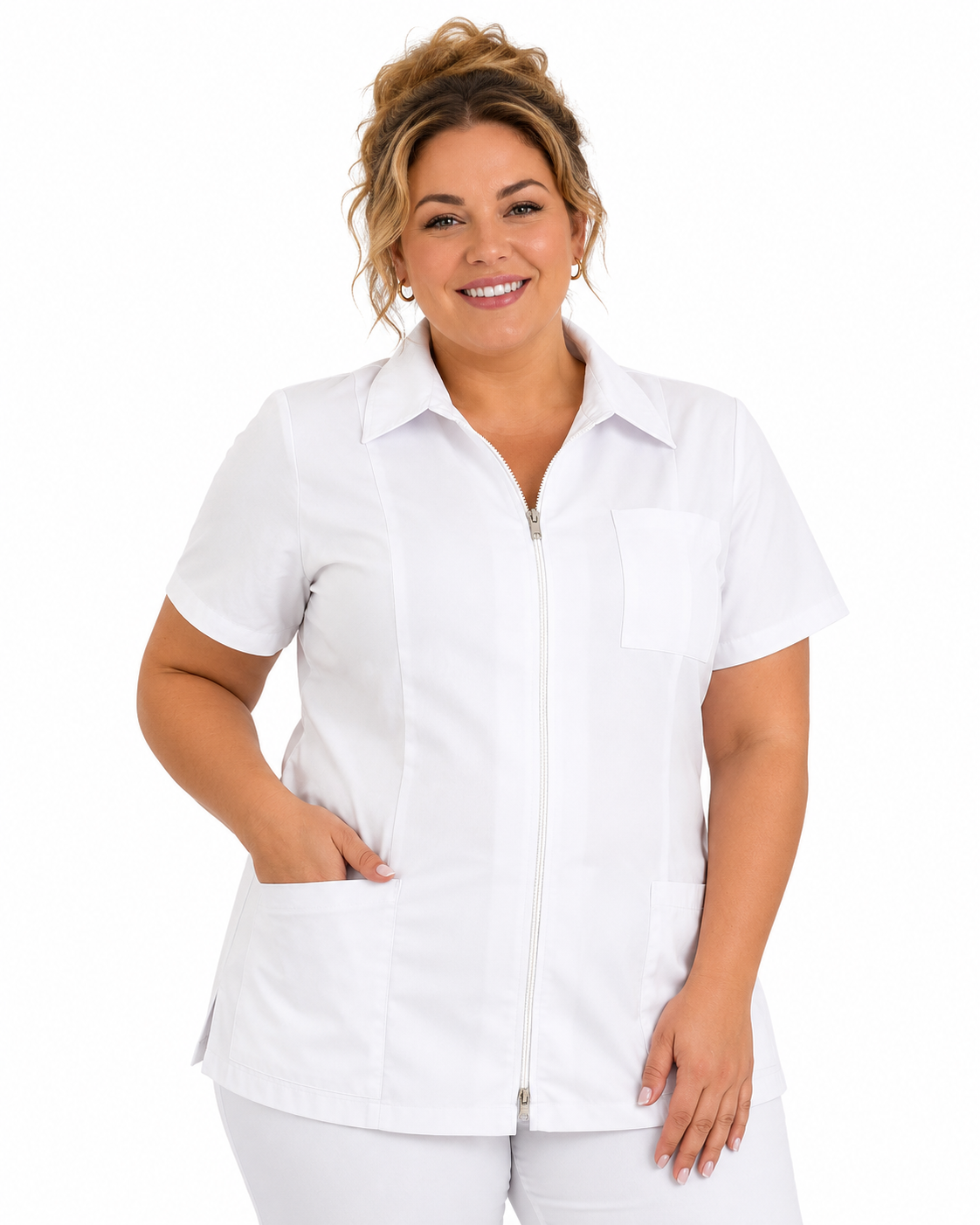 Haen Zorgkleding Britt - Wit - Dames Zorgjasje met Rits, foto 2 van 3