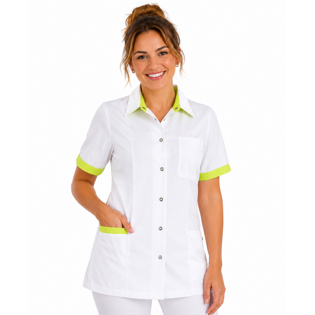 Haen Zorgkleding Fijke - Wit/Sulphur Yellow - Dames Zorgjasje