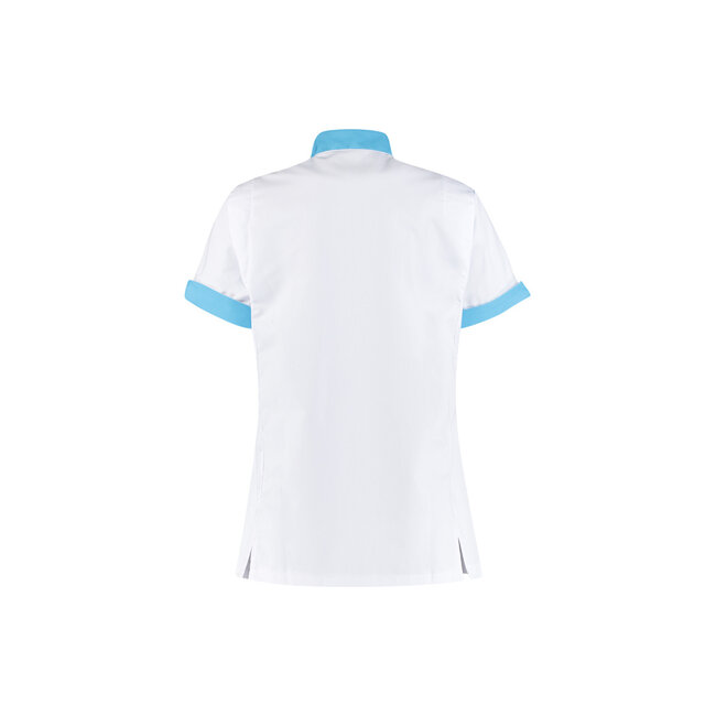 Haen Zorgkleding Mila - Wit/Magic Azur - Dames Zorgjasje – Stretch Telescoopmouw
