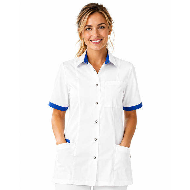 Haen Zorgkleding Fijke - Wit/Royal Blue - Dames Zorgjasje